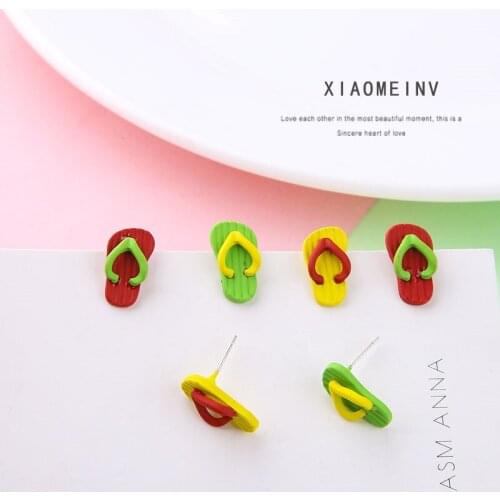 10pcs Lovely Children Stud Earrings Cartoon Earring Children Kids 2020 Shoe Flip Flops Alloy Spray Paint Diy Jewelry Material
