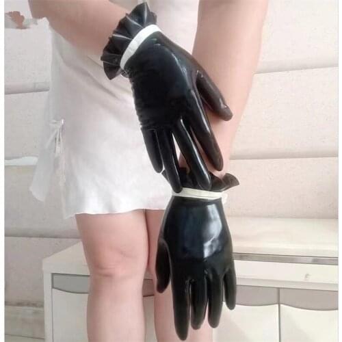 100% Latex Short Gloves Handmake Rubber Gloves Latex Mitt Black Color Costumes Accessories