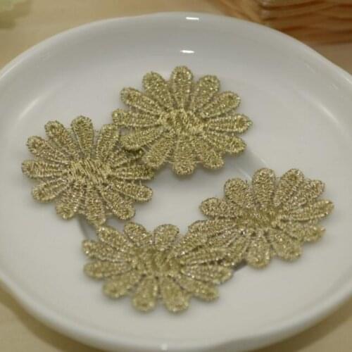 100pcs /lot Embroidered Gold Flower Lace Applique Patches For Clothing Sew On Supplies DIY Craft