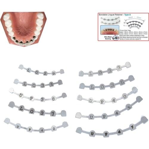 10X Dental Orthodontic Ortho Bondable Lingual Retainer Mesh Base Splits Wire Marked Uppler & Lower