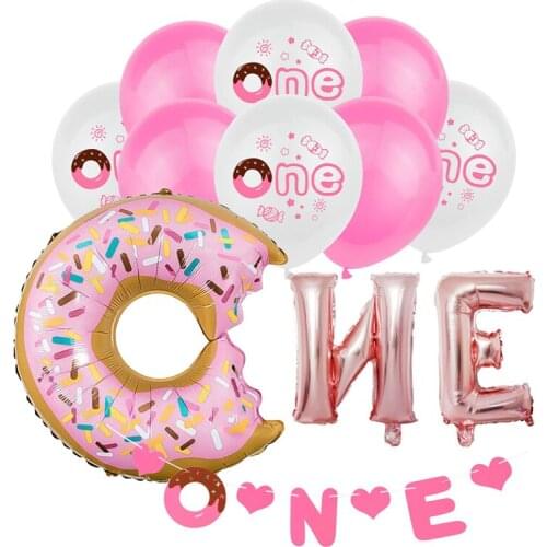 12pcs/set DIY Cartoon Doughnut Happy First Birthday 1 Years Old Balloon Banner Boys Girls Gender Reveal Baby Shower Party Decor