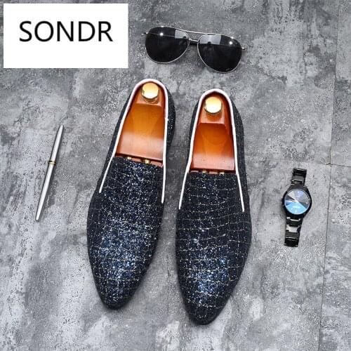 2021 New Fashion Men Shine Crocodile Grain Low Heel Dress Shoes Casual Wedding Formal Flat Breathable Shoes