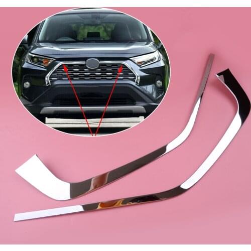 DWCX 2Pcs Car Chrome Stainless steel Front Grill Grille Cover Decorative Trim Strips Mouldings Fit for Toyota Rav4 2019