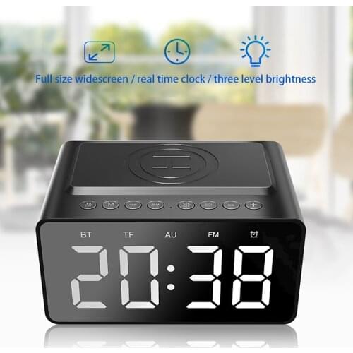 Bluetooth Speaker Alarm Clock Cell Phone Wireless Charging Digital Alarm Clock Radio Outdoor Portable LED Bedside Clock