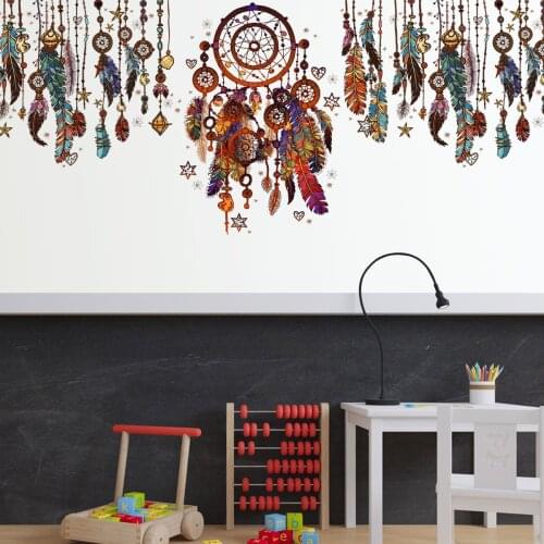 Large Colorful Feathers Dream Catcher Wall Stickers For Boys Girls Room Decor Door Glass Decoration Murals Art Wall Paper