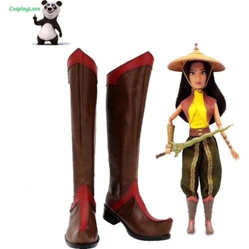 Raya And The Last Dragon Raya Brown Red Cosplay Shoes Long Boots Leather Custom Made CosplayLove For Boy Men Christmas