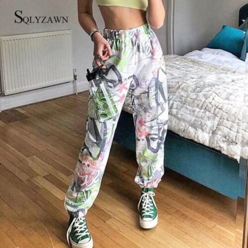 Cool Graffiti Funny Printing High Waist Sweatpants Women Summer Casual Fitness Sporty Joggers Loose Style Hip Hop Cargo Pants