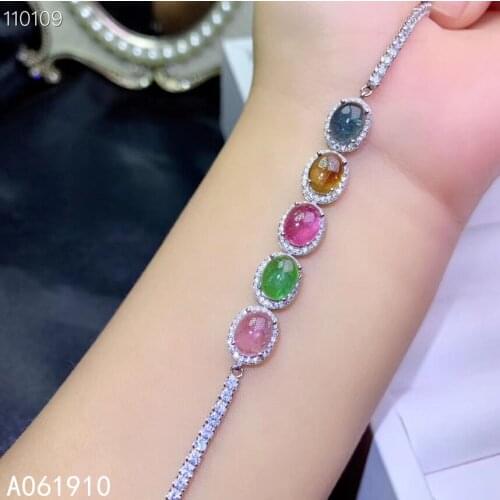 KJJEAXCMY boutique jewelry 925 sterling silver inlaid Natural tourmaline gemstone bracelet ladies support detection popular