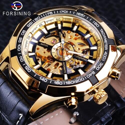 Forsining Top Brand Mens Mechanical Watch Automatic Skeleton Golden Fashion Leather Male Clock Relogio Masculino Drop Shipping