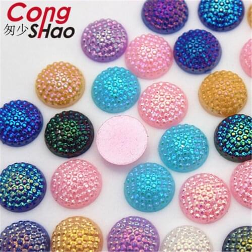 Cong Shao 200PCS 12mm AB Color Round Acrylic Rhinestones stones and crystals Flat Back Beads for DIY Wedding Dress Button CS540