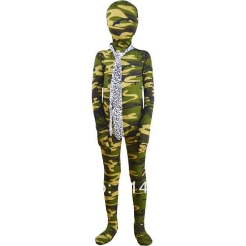 Kids Green Camouflage Spandex Bodysuit Zentai Suit