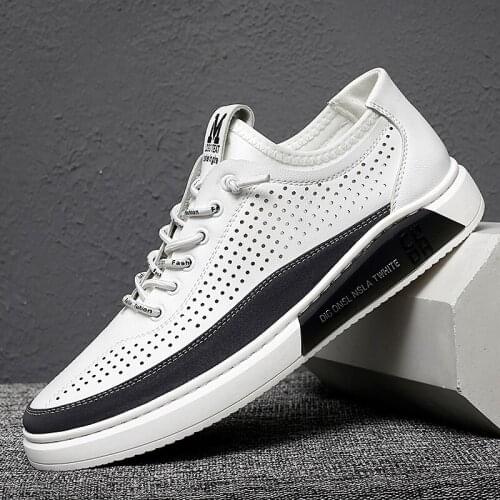 2021 New Summer Breathable Mens Casual Shoes White Tenis Shoes for Men Sports Walking PU Leather Fashion Daily Footwear Man