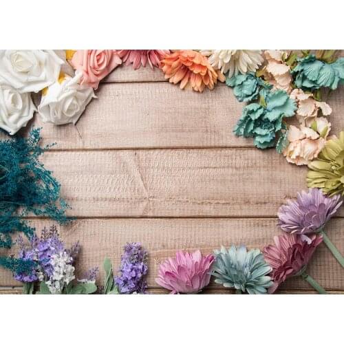 Colorful Flowers Wooden Board Photography Background Custom Backdrop Photo Studio for Children Baby Portrait Pet Toy Photophone