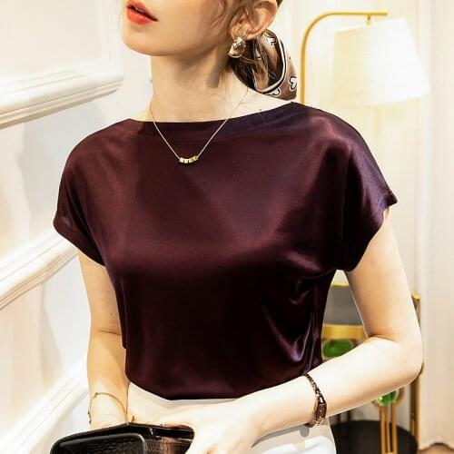 Women Mercerized Cotton T-shirt Slash Neck Short Sleeve Solid color All match Lady Top for Summer spring women Casual Shirt