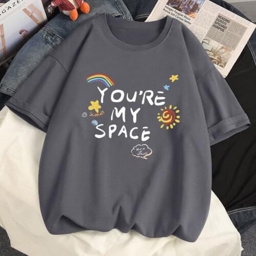 Summer Women Casual TShirt Kawaii Anime English Rainbow Harajuku Tee Shirt Loose Oversized T-shirt Short Sleeved T Shirt Top y2k