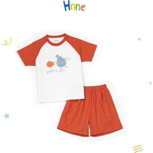 Hnne 2021 Summer New 100% Cotton Natural T-shirts Shorts Clothes Sets Unisex Boys Girls Cartoon Print Tops Quality Kids Wears