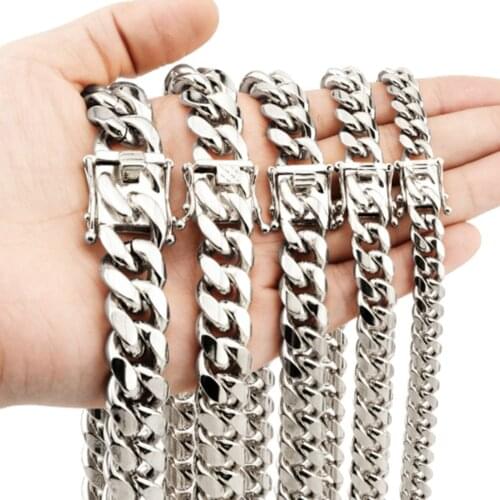8/10/12/14/16/18mm Fashion Stainless Steel Silver Color Miami Cuban Curb Chain Mens Necklace Or Bracelet Bangle 7"-40"