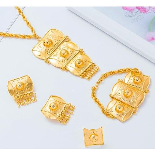 Fashion African Square Jewelry Set Nigerian Bridal Wedding Women Necklace Earrings Dubai Gold Color Jewelry Set