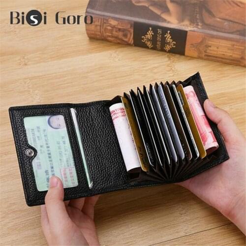 BISI GORO 2020 Men Genuine Leather Wallet Business Card Holder Wallet Bank ID Card Holder Small Coin Purse Mini Card Wallet