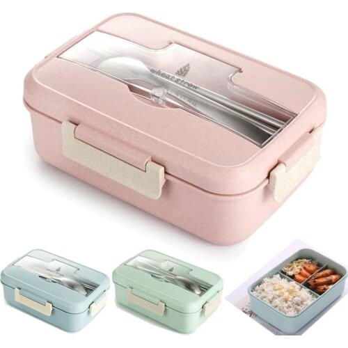 Microwave Lunch Box Portable Wheat Straw Dinnerware Food Storage Container Kids Bento Box Office School Bento Lunch Bag