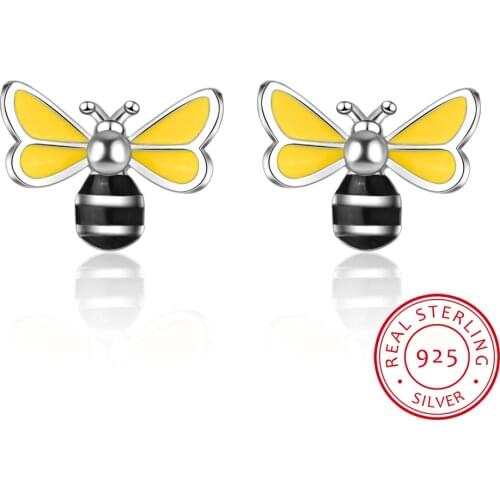 LEKANI Cute Tiny Bee Earring 925 Sterling Silver Earrings for Women Insect Honey Bee Stud Earring Personality Lady Fine Jewelry
