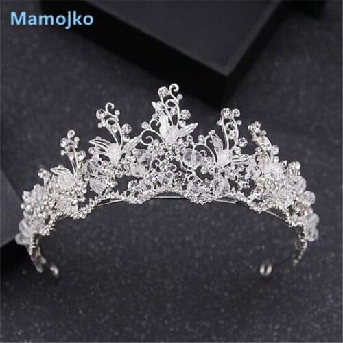 Mamojko Wedding Jewelry Baroque Gorgeous Head Wear Rhinestone Flower Wedding Pageant Crown Bridal Crystal Tiara Hair Accessories