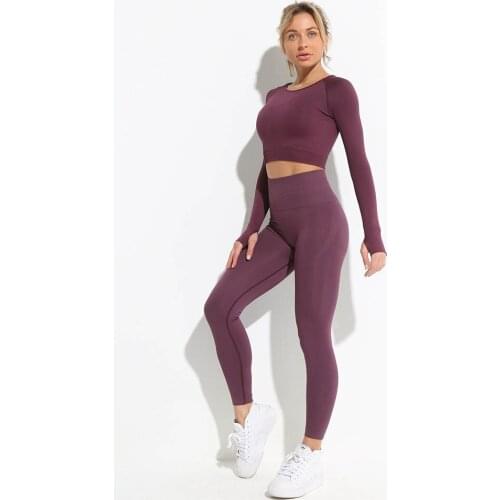 FNOCE Cross-border Foreign Trade High Waist Fitness Suit Sports Suit Women Long Sleeve Yoga Suit Seamless Yoga Suit Suit