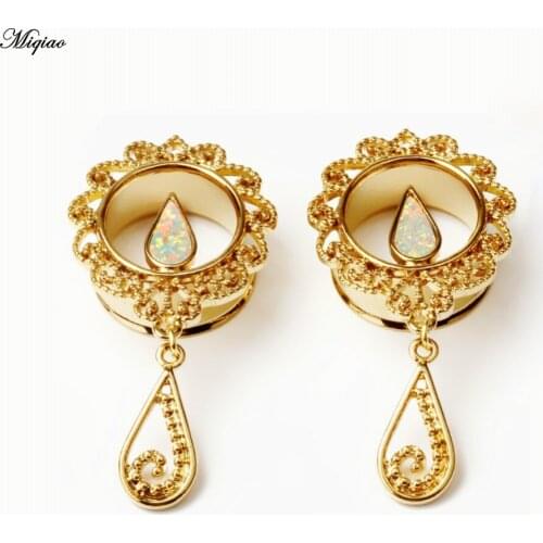 Miqiao 2pcs Stainless Steel Ear Gauge Waterdrop Dangle Ear Tunnel Plug Ear Expander12-25mm Body Piercing Jewelry