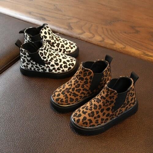 Fashion Children Kids Girls Boys Leopard Boots Winter Warm Short Boots Casual Slip-On Soft Sole Shoes