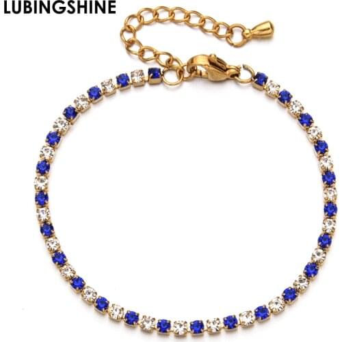 Fashion Stainless Steel Bracelet Gold Silver Color Shiny Zircon Tennis Chains Bracelets for Women Girls Birthday Party Jewelry