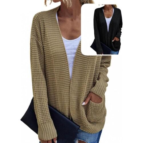 Cold Resistant Fashion Pockets Mid-Length Sweater Coat Autumn Winter Sweater Cardigan Knitted for Daily Wear