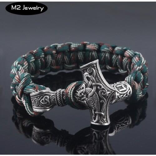 Norse Viking Hammer Mjolnir Bracelet For Men Amuletceltic Rune Knot Amulet Scandinavian Bracelet Braided Rope Chain Bangle