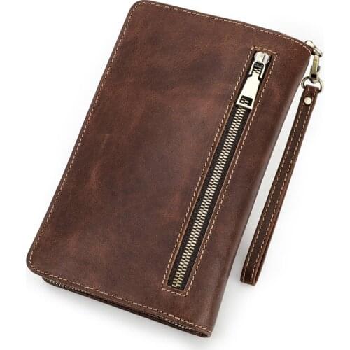 New Luxury Brand Bag Big Capacity Long Mens Clutch Bag Business Retro Wallet Man Purse and Handbag Crazy Horse Leather Style