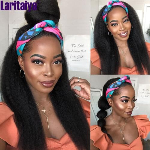 Headband Wigs 100% Human Hair Kinky Straight Headband Wigs For Black Women Laritaiya Peruvian Virgin Hair Yaki Straight Hair Wig