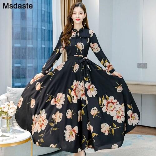 New Elegant Women Dresses Autumn Floral Printed Ruffles Dress Runway Dresses Women High Quality A-line Long Party Beach Dress