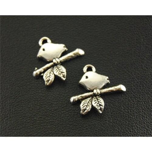 15pcs Silver Color bird on branch Charm DIY Jewelry Findings Accessories 17mm A1593