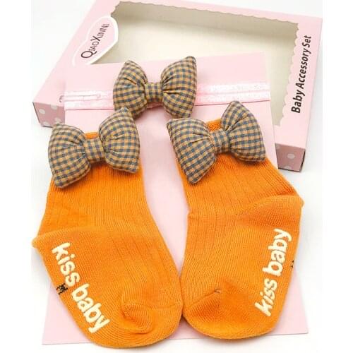 2Pcs/Set Bow Baby Girl Headband Socks Set Newborn Hairband Headbands For Girls Turban Baby Hair Accessories 0-3Years