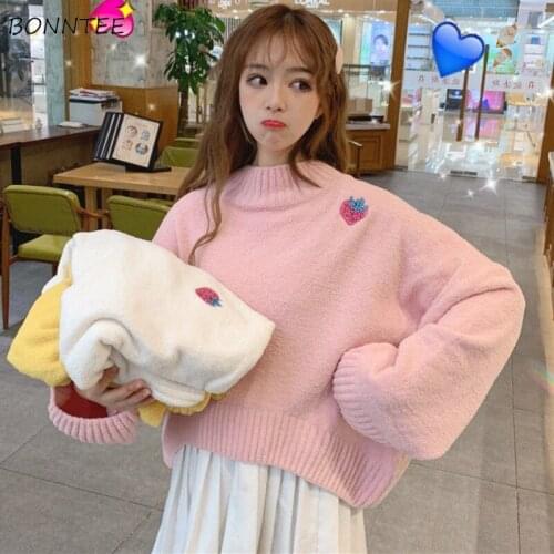 Pullovers Women Sweet sweaters Daily Embroidery All-match Spring Loose Chic Teenager Kawaii Clothing Ins Candy Colors Outerwear