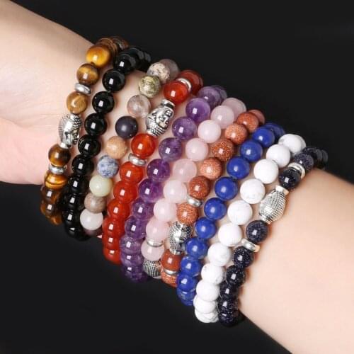 Pulseras mujer tiger eye stone buddha beads bracelet elastic charm bracelet rope chain Natural stone for men and women jewelry