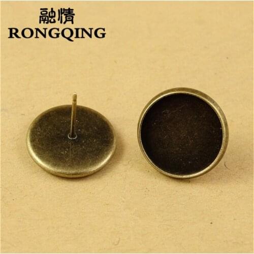 RONGQING Antique Bronze Stud Earring 50pcs/lot 14MM Earring Cameo Base Jewelry Crafts DIY