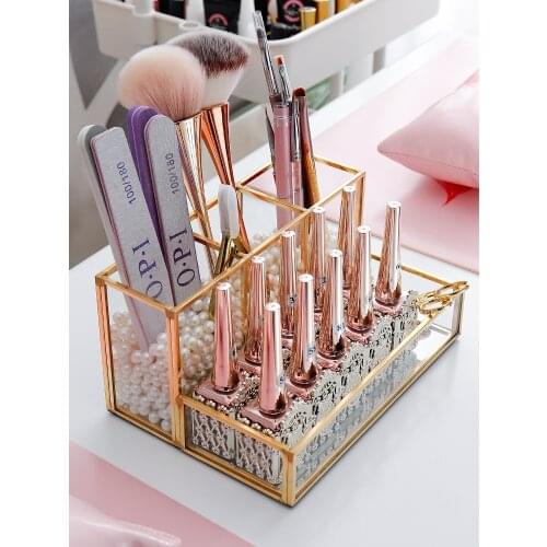 Luxury Glass Nail Art Tools Storage Box Cosmetic Organizer Brush Holder Nail Gel Polish Rack Makeup Tools Lipstick Organizer