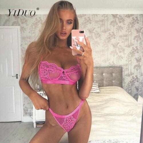 YiDuo Sexy Lingerie Lace 3/4 Cup Bra Sets For Women Wireless Thin Breathable Comfortable Underwear Floral Lingerie Bralette Set