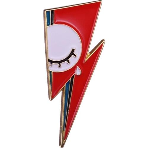 Cute Lightning enamel pin David Bowie inspired eye brooch sad tears badge crying art jewelry ziggy stardust pins music accessory