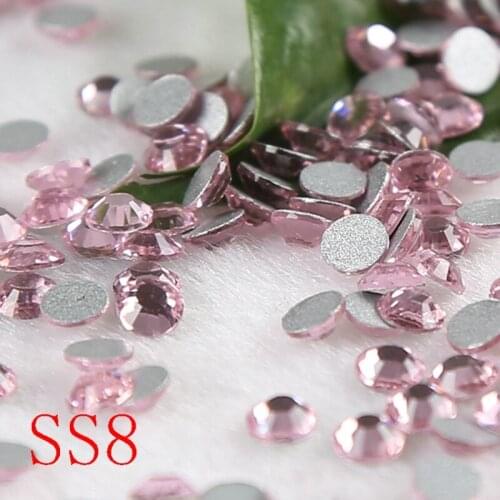 SS8 Light Pink Glitte Non HotFix Rhinestones Wedding Dress cellphone bags stick rhinestones