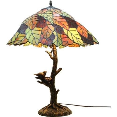 Dia 50cm Tiffany Colorful Glass Leaf Special Led E27 Table Lamp for Foyer Bed Room Apartment Bar Reading Lamp H 65cm 1003