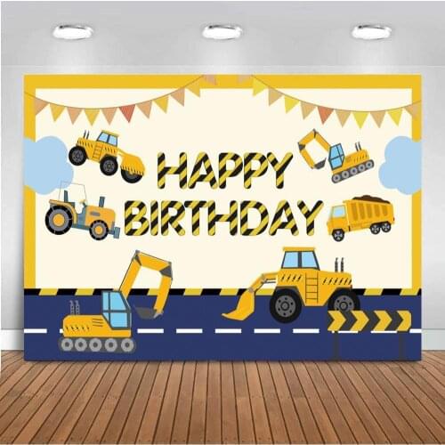 Construction Party Background For Boys Birthday Photography Banner Decor Backdrop Dump Truck Boy Photo Studio Prop Vinyl