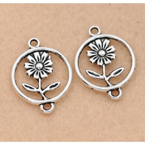 Tibetan Silver Plated Flower Connector for Jewelry Making Bracelet Necklace Jewelry Accessories DIY 24x18mm