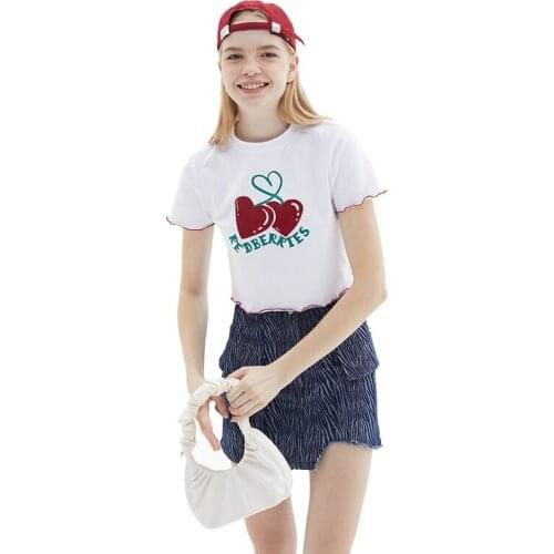 Summer 2021 New Sweet Love Letter Print Slim Women T-shirts Short Sleeve O-Neck T-Shirt Female Cotton Short Crop Tops N0061