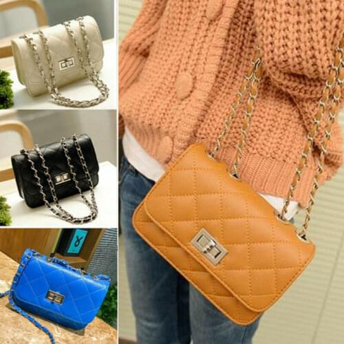 Womens Ladies Leather Chain Cross Body Messenger Side Bag Shoulder Handbag Purse
