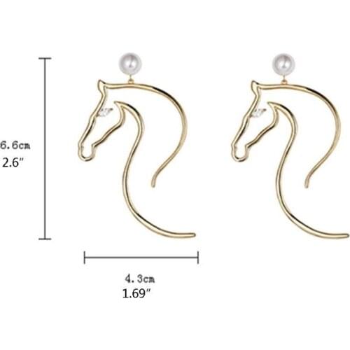 Abstract Horse Head Imitation Pearl Earrings Women Gold Filled Elegant Creative Statement Earrings Fashion Jewelry